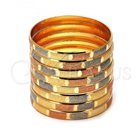 Gold Plated Dozen Bangle, Diamond Cutting Finish, Tricolor, 03.08.0088.03 (06 MM Thickness, Size 3 - 2.00 Diameter)