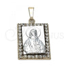 Oro Laminado Religious Pendant, Gold Filled Style Jesus Design, with White Cubic Zirconia, Polished, Two Tone, 5.198.015