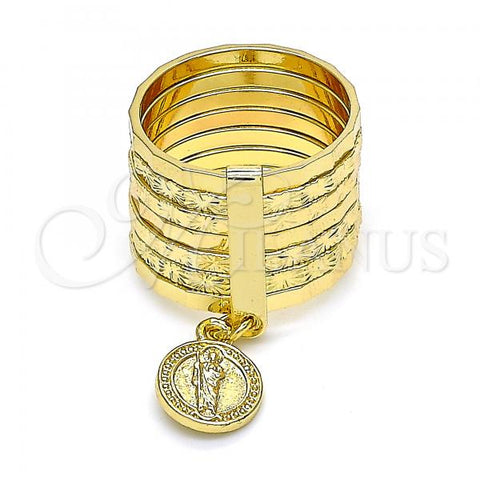 Oro Laminado Elegant Ring, Gold Filled Style Semanario and San Judas Design, Diamond Cutting Finish, Golden Finish, 01.253.0037.1.07 (Size 7)