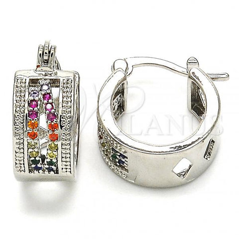 Rhodium Plated Small Hoop, with Multicolor Micro Pave, Polished, Rhodium Finish, 02.210.0277.7.15