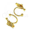 Oro Laminado Earcuff Earring, Gold Filled Style Owl Design, with White Micro Pave, Polished, Golden Finish, 02.213.0394