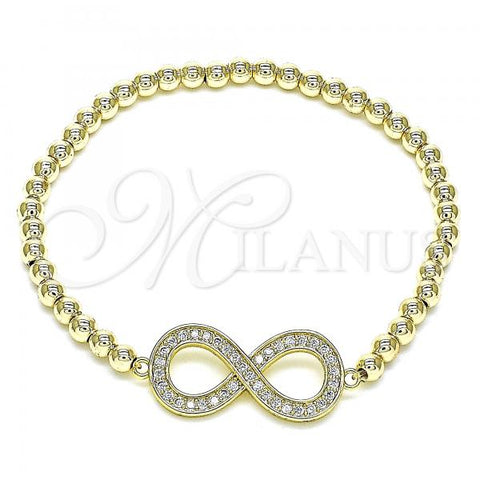 Oro Laminado Fancy Bracelet, Gold Filled Style Infinite and Expandable Bead Design, with White Micro Pave, Polished, Golden Finish, 03.156.0024.07
