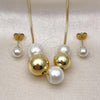 Oro Laminado Necklace and Earring, Gold Filled Style Chunky and Box Design, with Ivory Pearl, Polished, Golden Finish, 06.417.0013