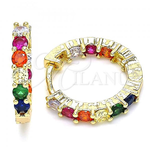 Oro Laminado Huggie Hoop, Gold Filled Style with Multicolor Cubic Zirconia, Polished, Golden Finish, 02.210.0438.1.20