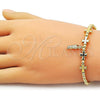 Oro Laminado Adjustable Bolo Bracelet, Gold Filled Style San Judas and Cross Design, Polished, Golden Finish, 03.341.0237.11