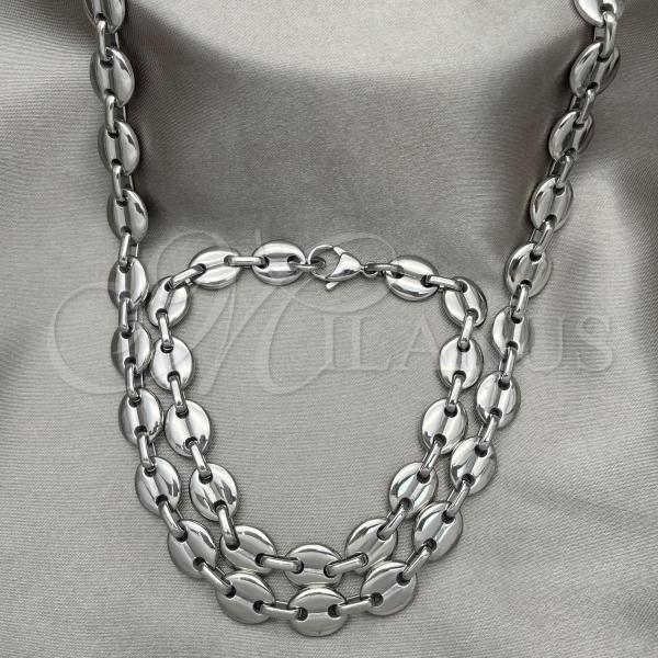 Stainless Steel Necklace and Bracelet, Puff Mariner Design, Polished,, 06.278.0006