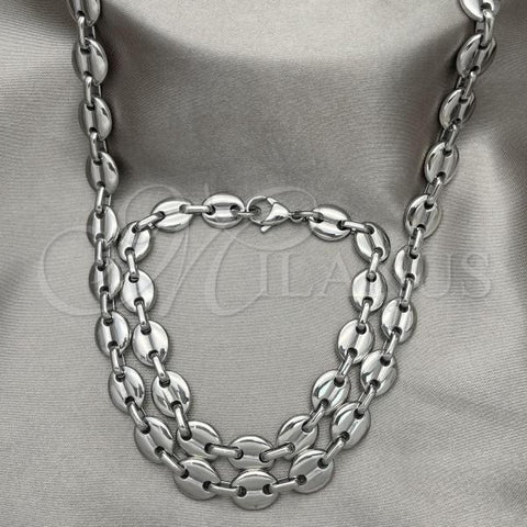 Stainless Steel Necklace and Bracelet, Puff Mariner Design, Polished,, 06.278.0006