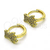 Oro Laminado Huggie Hoop, Gold Filled Style Teddy Bear Design, with White Micro Pave, Polished, Golden Finish, 02.210.0764.12
