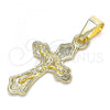 Oro Laminado Religious Pendant, Gold Filled Style Crucifix Design, Polished, Golden Finish, 05.242.0005