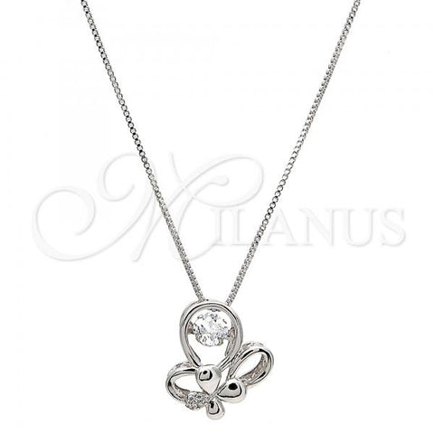 Gold Tone Pendant Necklace, Butterfly Design, with White Cubic Zirconia and White Micro Pave, Polished, Rhodium Finish, 04.213.0018.1.16.GT