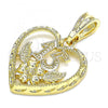Oro Laminado Fancy Pendant, Gold Filled Style Heart and Flower Design, Polished, Golden Finish, 05.351.0110.1