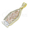 Oro Laminado Religious Pendant, Gold Filled Style Guadalupe Design, Polished, Tricolor, 05.351.0127.1
