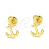 Oro Laminado Stud Earring, Gold Filled Style Anchor Design, Polished, Golden Finish, 02.09.0159