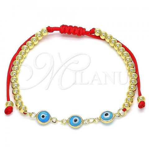 Oro Laminado Adjustable Bolo Bracelet, Gold Filled Style Evil Eye and Ball Design, Turquoise Resin Finish, Golden Finish, 03.63.2213.2.11