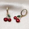 Oro Laminado Dangle Earring, Gold Filled Style Cherry Design, Red Enamel Finish, Golden Finish, 02.282.0031