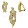 Oro Laminado Earring and Pendant Adult Set, Gold Filled Style with Cubic Zirconia, Golden Finish, 5.054.004