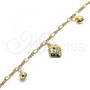 Oro Laminado Charm Anklet , Gold Filled Style Strawberry and Rattle Charm Design, Polished, Golden Finish, 03.318.0024.12