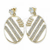 Oro Laminado Long Earring, Gold Filled Style with White Cubic Zirconia and White Crystal, Polished, Golden Finish, 02.268.0088