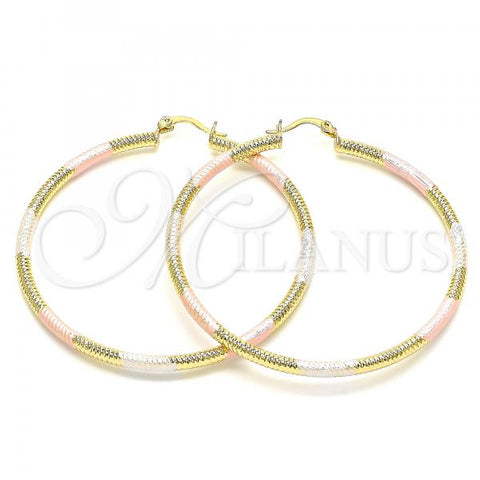 Oro Laminado Large Hoop, Gold Filled Style Diamond Cutting Finish, Tricolor, 02.213.0258.60