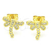 Oro Laminado Stud Earring, Gold Filled Style Dragon-Fly Design, with White Micro Pave, Polished, Golden Finish, 02.156.0396