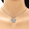 Sterling Silver Fancy Pendant, Butterfly Design, with White Cubic Zirconia, Polished,, 05.398.0042