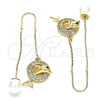 Oro Laminado Threader Earring, Gold Filled Style Dolphin Design, with White and Black Micro Pave, Polished, Golden Finish, 02.210.0364