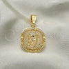 Oro Laminado Religious Pendant, Gold Filled Style Jesus Design, with White Micro Pave, Polished, Golden Finish, 05.120.0038