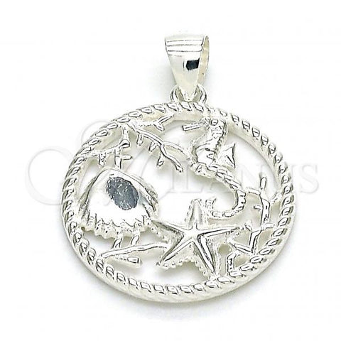 Sterling Silver Fancy Pendant, Seahorse and Shell Design, Polished,, 05.398.0060