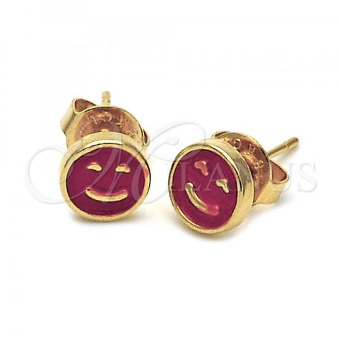 Oro Laminado Stud Earring, Gold Filled Style Smile Design, Red Enamel Finish, Golden Finish, 02.64.0314 *PROMO*