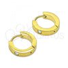Stainless Steel Huggie Hoop, with White Crystal, Matte Finish, Golden Finish, 02.384.0029.1.12
