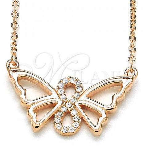Sterling Silver Pendant Necklace, Butterfly and Infinite Design, with White Cubic Zirconia, Polished, Rose Gold Finish, 04.336.0086.1.16