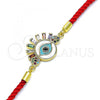 Oro Laminado Fancy Bracelet, Gold Filled Style Evil Eye Design, with Multicolor Cubic Zirconia and Multicolor Micro Pave, White Enamel Finish, Golden Finish, 03.381.0029.06