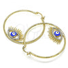 Oro Laminado Large Hoop, Gold Filled Style Evil Eye Design, with White Crystal, Blue Enamel Finish, Golden Finish, 02.380.0077.50