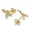 Oro Laminado Stud Earring, Gold Filled Style Bee Design, with White Micro Pave, Polished, Golden Finish, 02.342.0074