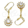 Oro Laminado Long Earring, Gold Filled Style Flower Design, with White Cubic Zirconia, Polished, Golden Finish, 02.387.0055.2