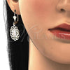 Oro Laminado Dangle Earring, Gold Filled Style Flower and Guadalupe Design, Polished, Tricolor, 02.351.0034