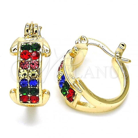 Oro Laminado Small Hoop, Gold Filled Style with Multicolor Cubic Zirconia, Polished, Golden Finish, 02.100.0074.4.15