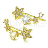 Oro Laminado Earcuff Earring, Gold Filled Style Star Design, with White Micro Pave and White Cubic Zirconia, Polished, Golden Finish, 02.210.0727