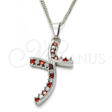 Rhodium Plated Pendant Necklace, with Garnet and White Cubic Zirconia, Polished, Rhodium Finish, 04.284.0014.5.22