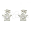 Sterling Silver Stud Earring, Star Design, with White Cubic Zirconia, Polished, Rhodium Finish, 02.369.0037