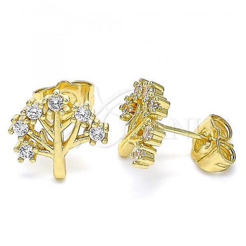 Oro Laminado Stud Earring, Gold Filled Style Tree Design, with White Cubic Zirconia, Polished, Golden Finish, 02.210.0445