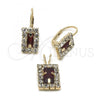 Oro Laminado Earring and Pendant Adult Set, Gold Filled Style with Cubic Zirconia, Golden Finish, 5.057.016