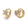 Oro Laminado Huggie Hoop, Gold Filled Style Flower Design, with White Cubic Zirconia, Polished, Golden Finish, 5.130.012