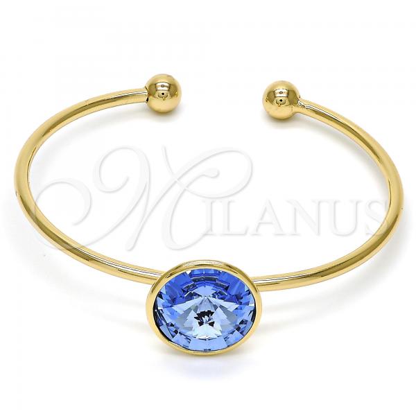 Oro Laminado Individual Bangle, Gold Filled Style with Bermuda Blue Swarovski Crystals, Polished, Golden Finish, 07.239.0012.3 (02 MM Thickness, One size fits all)