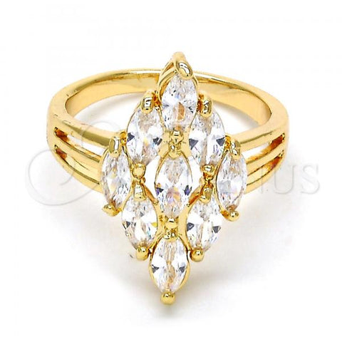 Oro Laminado Multi Stone Ring, Gold Filled Style with White Cubic Zirconia, Polished, Golden Finish, 01.210.0054.07 (Size 7)