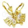 Oro Laminado Dangle Earring, Gold Filled Style Elephant Design, Polished, Tricolor, 02.351.0005