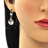 Oro Laminado Dangle Earring, Gold Filled Style Swan Design, Polished, Tricolor, 02.351.0081