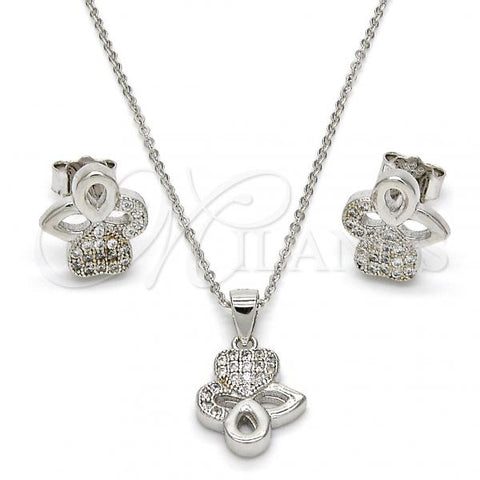 Sterling Silver Earring and Pendant Adult Set, Heart and Teardrop Design, with White Micro Pave, Polished, Rhodium Finish, 10.174.0182