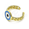 Oro Laminado Elegant Ring, Gold Filled Style Evil Eye Design, Light Blue Enamel Finish, Golden Finish, 01.213.0019.2