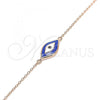 Sterling Silver Fancy Bracelet, Evil Eye Design, Blue Enamel Finish, Rose Gold Finish, 03.336.0073.1.07